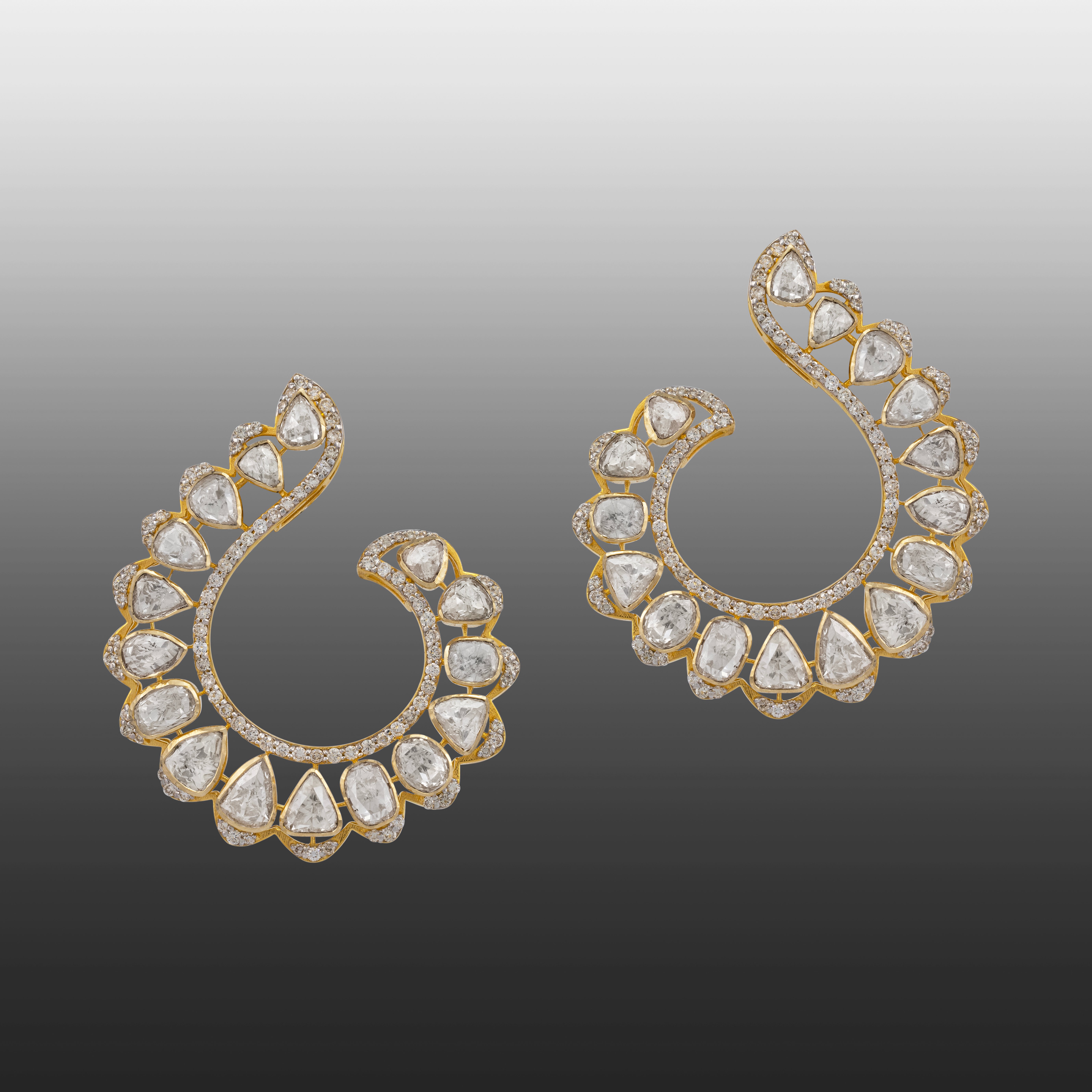 Graceful Polki and Diamond Swirl Hoops